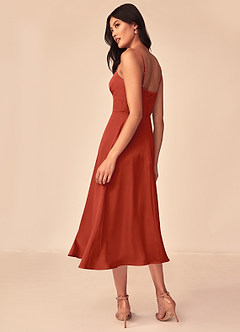 Azazie Dottie Bridesmaid Dresses Rust A-Line Stretch Satin Dress image5