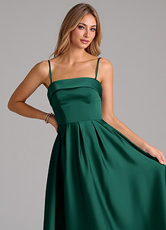 Azazie Lucienne Bridesmaid Dresses Emerald A-Line Strapless Stretch Satin Convertible Dress image2