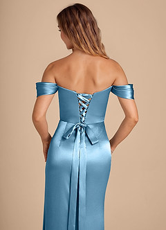 Azazie Shea Vestidos de damas de honor Vestido de Azul Acero de Satén Metálico de Corte Sirena Convertible con Vestidos sin tirantes image2