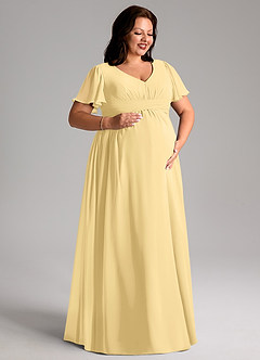Azazie Verna Maternity Bridesmaid Dresses A-Line V-Neck Ruched Chiffon Floor-Length Dress image10