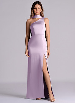 Azazie Philana Bridesmaid Dresses Frosted Lilac A-Line One Shoulder Stretch Satin Dress image1