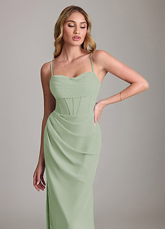 Azazie Mai Bridesmaid Dresses Dusty Sage Sheath Pleated Chiffon Dress image5