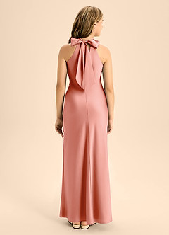 Azazie Doretta Junior Coral A-Line Pleated Stretch Satin Dress image2