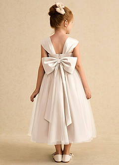 Azazie Chickadee Flower Girl Dresses White Alabaster Ball-Gown Sweetheart Neckline Matte Satin Dress image3