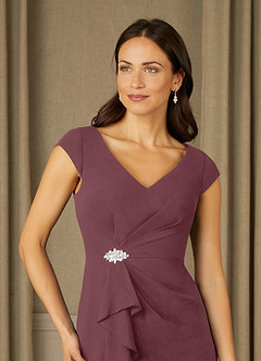 Azazie Nola Mother of the Bride Dresses Sangria Sheath V-Neck Pleated Chiffon Dress image4