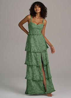 Azazie Romie Bridesmaid Dresses Eucalyptus A-Line Corset Floral Burnout Dress image3