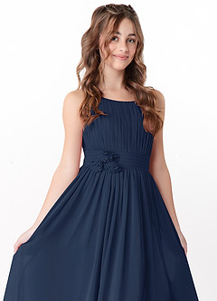 Azazie Astrid Junior Vestido Azul Marinho de Chiffon de Linha A com Floral image1