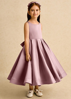 Azazie Babs Blumenmädchenkleider Ballkleid Plissee Matte Satin Kleid Altrosa image3