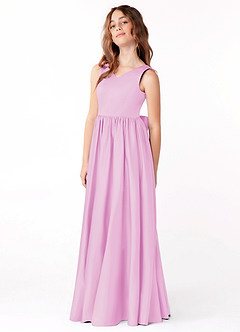 Azazie Hathaway Junior A-Linie Schleifen Matte Satin Kleid Bonbonrosa image4