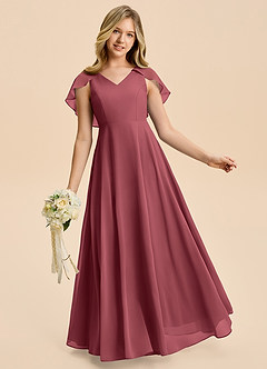 Azazie Katie Junior Linia A Marszczony Szyfon Długość podłogi Młodsza druhna Sukienka image1