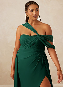Christian Siriano Bridal for Azazie 1014 Bridesmaid Dresses Emerald A-Line Off the Shoulder Chiffon Dress image15