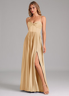 Azazie Tyla Bridesmaid Dresses Gold A-Line Sweetheart Neckline Stretch Satin Dress image4
