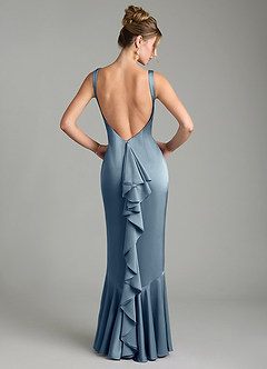 Azazie Tamera Bridesmaid Dresses Dusty Blue Mermaid Pleated Stretch Satin Dress image1