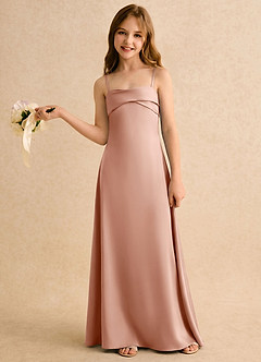 Azazie Mirabella Girls Formal Flower Girl Dresses Rose Gold Sheath Sweetheart Neckline Stretch Satin Dress image3
