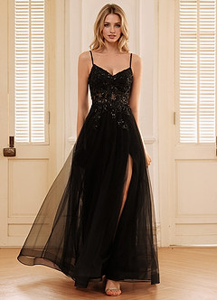 Quinne Black Rhinestone Sheer Tulle Prom Dress image3