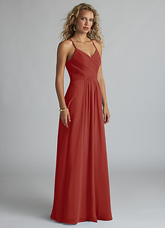 Azazie Haleigh Final Sale Burgundy A-Line Pleated Chiffon Dress image3