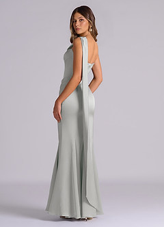 Azazie Inara 신부 들러리 드레스 인어 주름진 스트레치 새틴 바닥 길이 드레스 image6