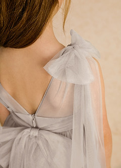 Azazie Dori Robe Demoiselle D'honneur Fillette Robe Trapèze en Tulle Rayé Givre image8