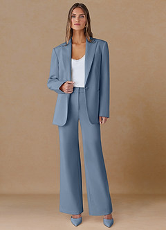 front Marina Dusty Blue Refined Weave Straight-Leg Pants