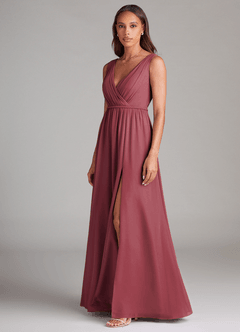 Azazie Tanicia Bridesmaid Dresses Merlot A-Line Pleated Chiffon Dress image2
