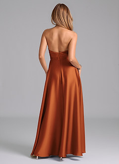 Azazie Tessie Bridesmaid Dresses Cinnamon A-Line Pleated Stretch Satin Dress image2