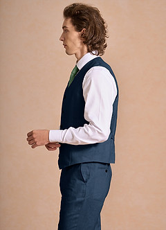 front Harrison Dark Navy 100% Linen Suit Vest