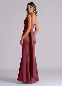 Azazie Inara Vestidos de madrinha de casamento Vestido Rosa Do Deserto de Cetim elástico de sereia com Plissado image6