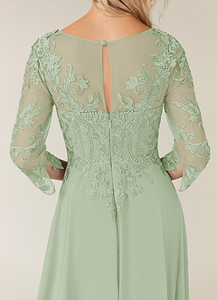 Azazie Noella Mère de la mariée Robes Robe Trapèze en Mousseline de soie Col V Dentelle Vert Sauge image8