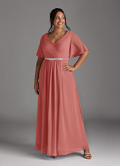 Azazie Tricia Mother of the Bride Dresses Antique Rose A-Line V-Neck Pleated Chiffon Dress image10