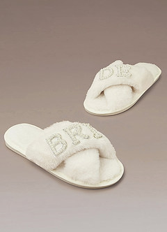 front Fuzzy Pearl Bride Slippers