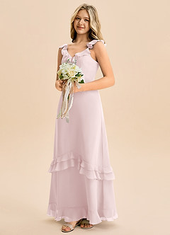 Azazie Tavie Junior Vestido de Rosa Rubor de Gasa de Corte en A con Volante image4