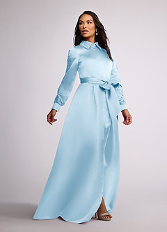 Azazie Ruth Mother of the Bride Dresses Sky Blue A-Line Lace Matte Satin Dress image2