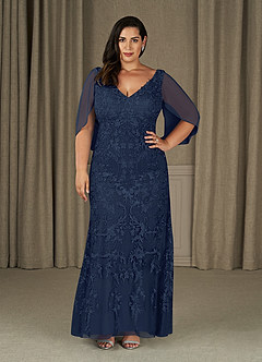Azazie Ferris Mother of the Bride Dresses Dark Navy Sheath V-Neck Chiffon Dress image6