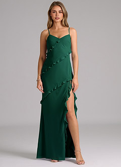 Azazie Nancie Bridesmaid Dresses Emerald Mermaid Ruched Chiffon Dress image1