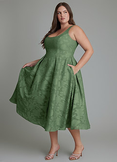 Azazie Amalie Bridesmaid Dresses Eucalyptus A-Line Pleated Floral Burnout Dress image10