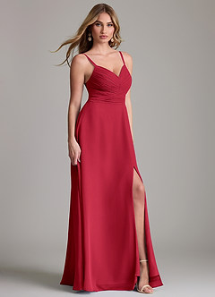 Azazie Terese Bridesmaid Dresses Scarlet A-Line Pleated Chiffon Dress image3