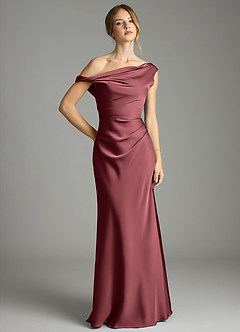 Azazie Emerson Bridesmaid Dresses Merlot Mermaid Off the Shoulder Stretch Satin Dress image1