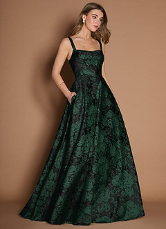 green emerald velvet dress Simple A line Off the Shoulder Shiny Green Black Long Prom Dresses P22 –  PreppyDress main image 0