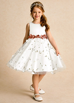 Azazie Starri Flower Girl Dresses Ivory Mai Tai Ball-Gown Beaded Matte Satin Dress image3