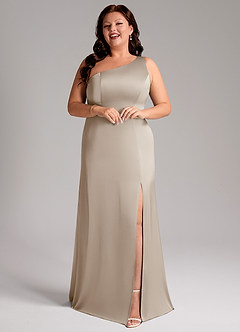 Azazie Phaedra Bridesmaid Dresses Frost A-Line One Shoulder Stretch Satin Dress image6