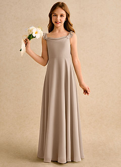 Azazie Puppy Girls Formal Flower Girl Dresses Taupe A-Line Pleated Chiffon Dress image3