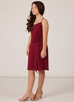 Azazie Doll Junior Burgundy A-Line Bow Chiffon Dress image3