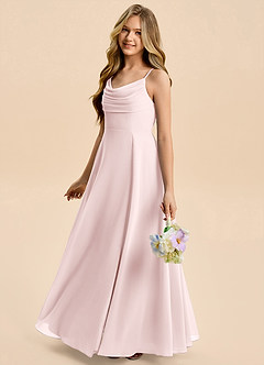 Azazie Gia Junior A-Linie Plissee Chiffon Kleid Zartrosa image3