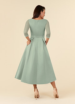 Azazie Maritza Mother of the Bride Dresses Dusty Sage A-Line Pleated Matte Satin Dress image3