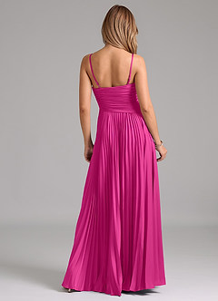 Azazie Vini Bridesmaid Dresses Fuchsia A-Line Pleated Stretch Satin Dress image6