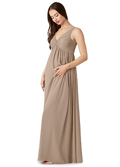 Azazie Yetta Maternity Bridesmaid Dresses A-Line V-Neck Gathered Chiffon Floor-Length Dress image4