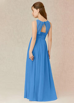 Azazie Bibiane Junior Abito A-Line in Chiffon Plissettato Blue Jay image5