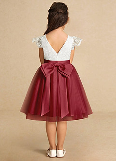 Azazie Vetty Flower Girl Dresses Ivory Pomegranate A-Line Lace Tulle Dress image7