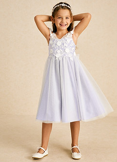 Azazie Sunnie Flower Girl Dresses Lilac A-Line Lace Tulle Dress image4