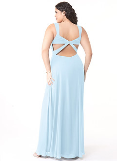 Azazie Nahrin Vestidos de damas de honor Vestido de Azul Cielo de Gasa de Corte en A con Cuello en V Plisado image10